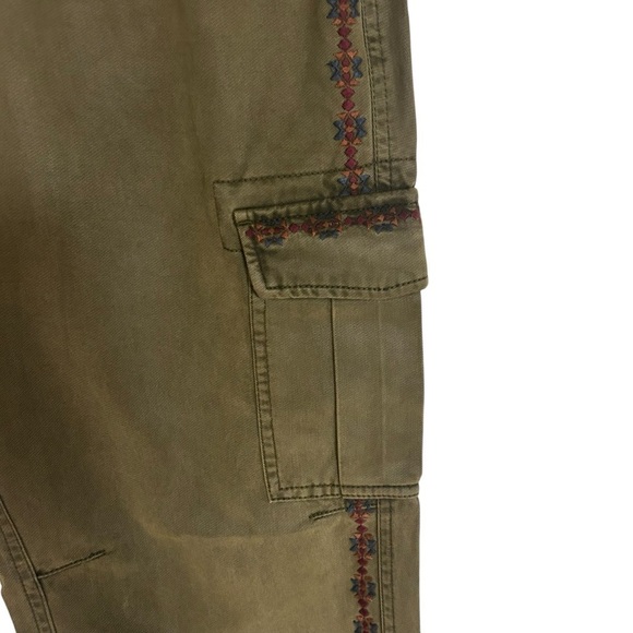Sundance Olive Green Embroidered Cargo Pants Size 14 Boho Earthy - Picture 6 of 16